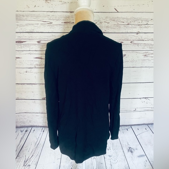 Women’s Medium Cardigan Chico’s 1 Black Open Front Pockets Pleather Trim Soft - Picture 6 of 12